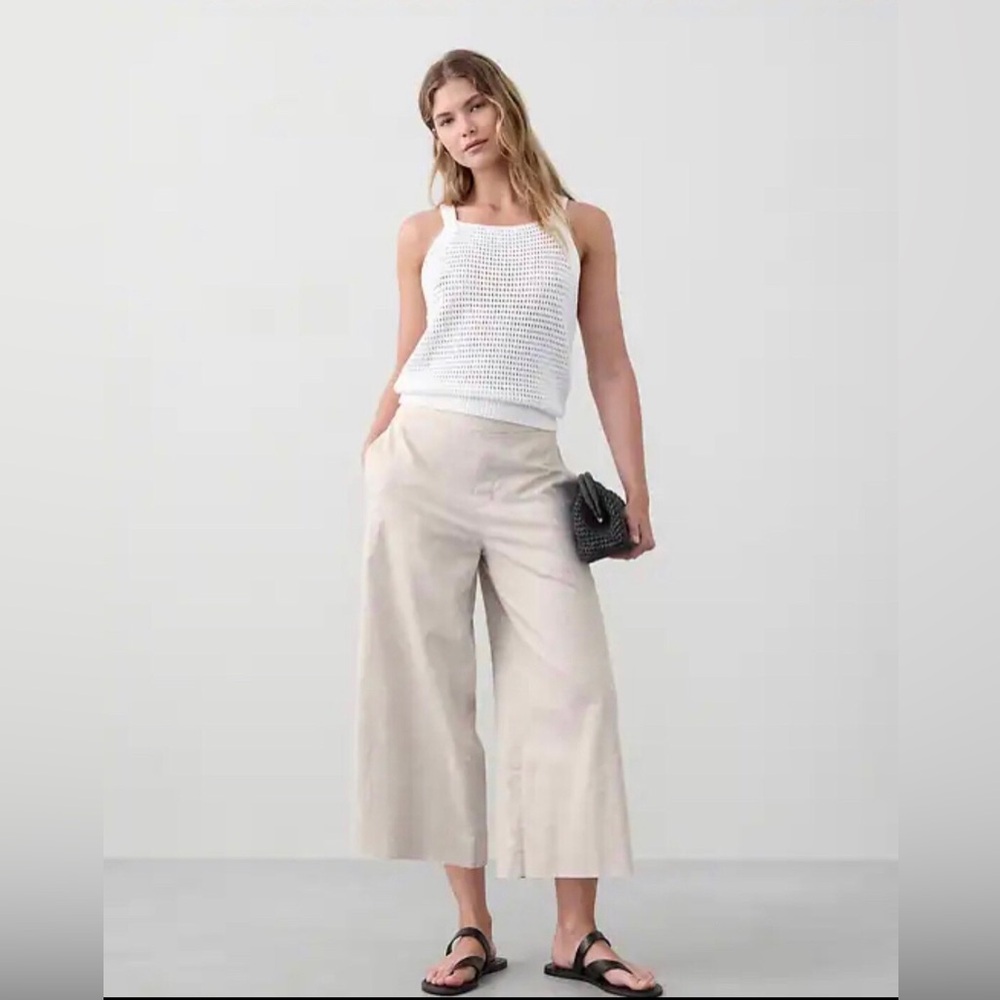 NWT Jessica Simpson Beige Tan Linen Wide Leg Cropped Capri Pants Size Medium